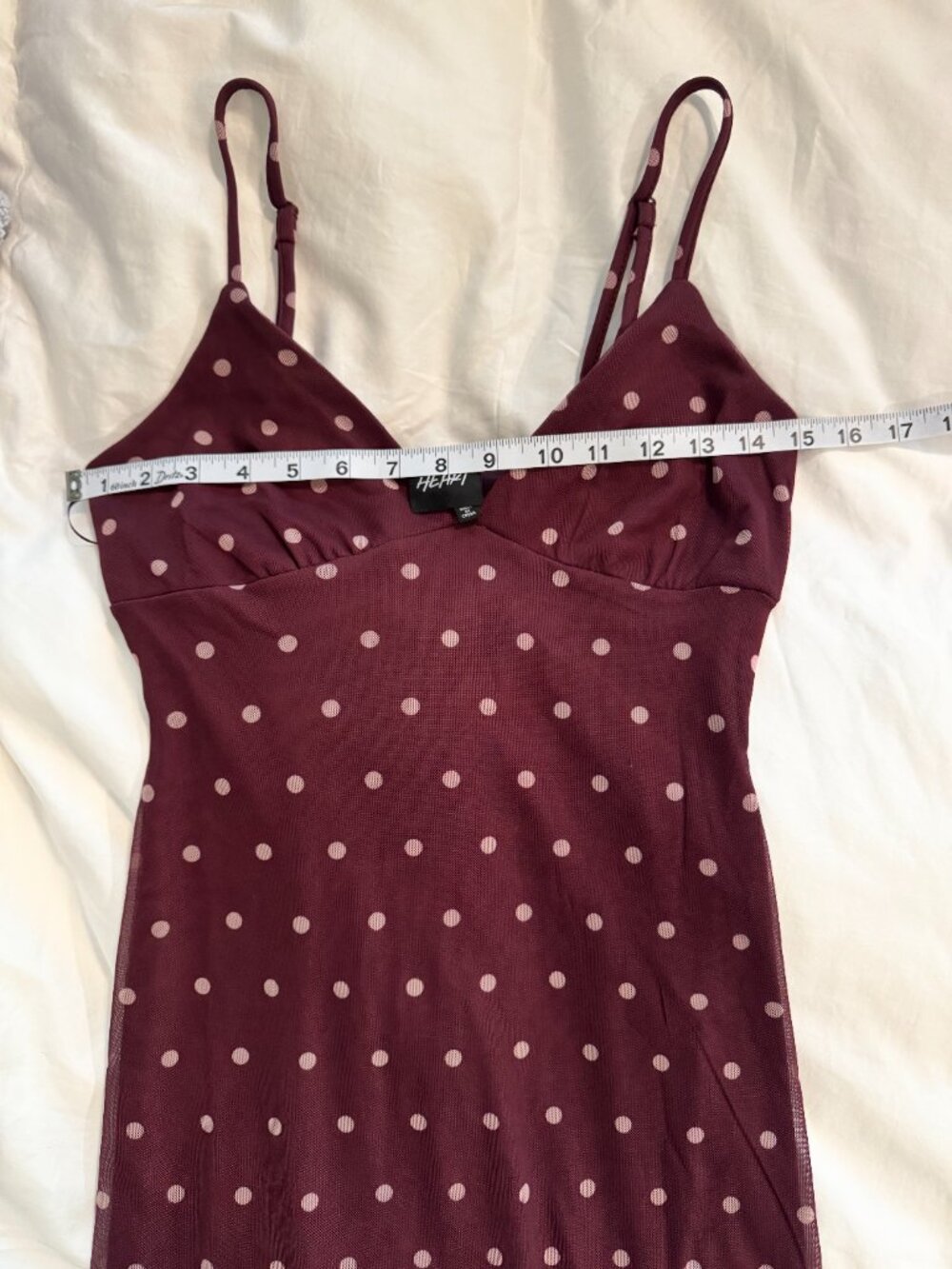 Planet Heart Burgundy Polka Dot Mesh Maxi Dress S NWOT - Picture 8 of 11